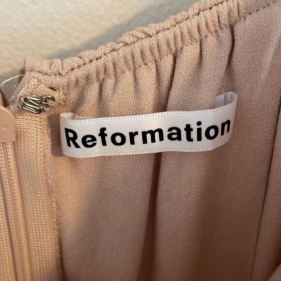 Reformation Verbena Off‎ Shoulder Dress Women's Size 2 Midi Champagne Hemmed - Picture 7 of 8